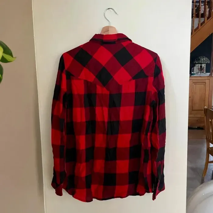 Chemise bûcheron à carreaux rouges et noirs Stradivarius L manches longues, 100% coton V V034 - photo numéro 7