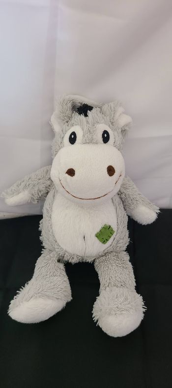 Peluche âne SANDY gris poils longs blanc noir