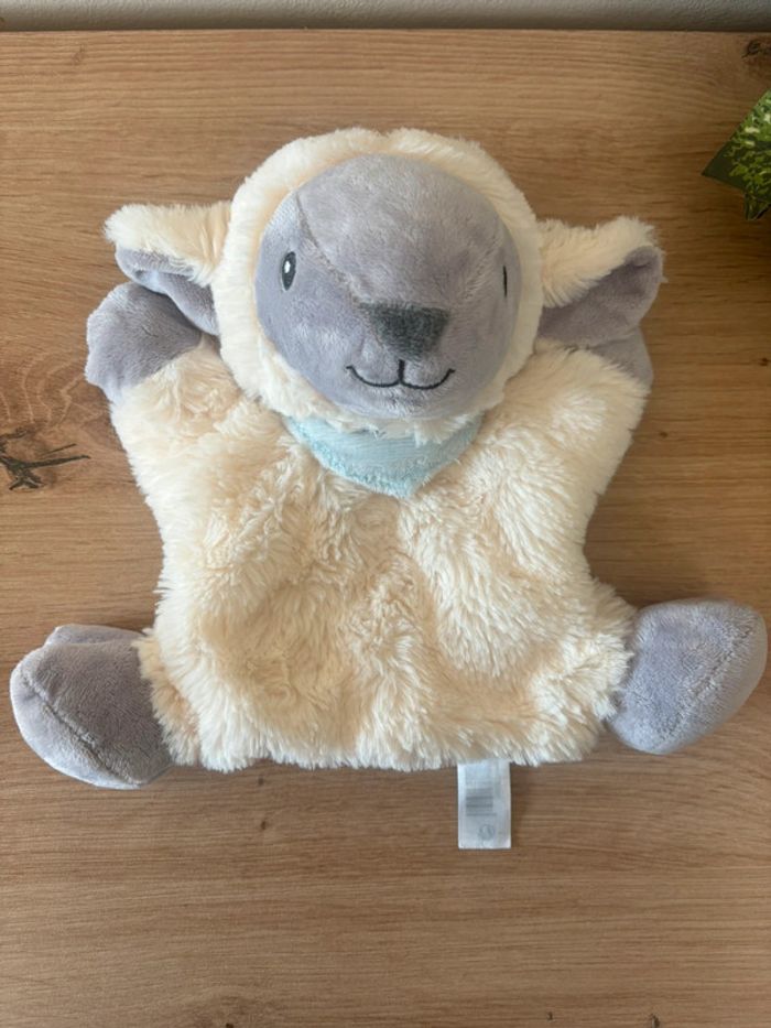 Doudou marionnette mouton blanc bandana tex