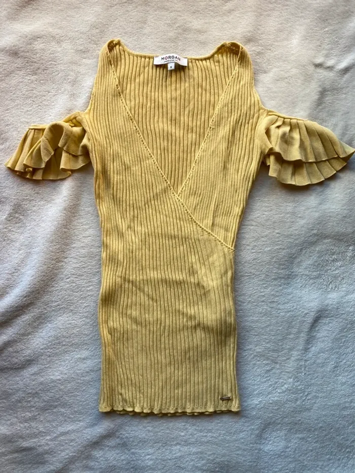 Haut Jaune à Volants – Morgan – Taille S - photo numéro 4