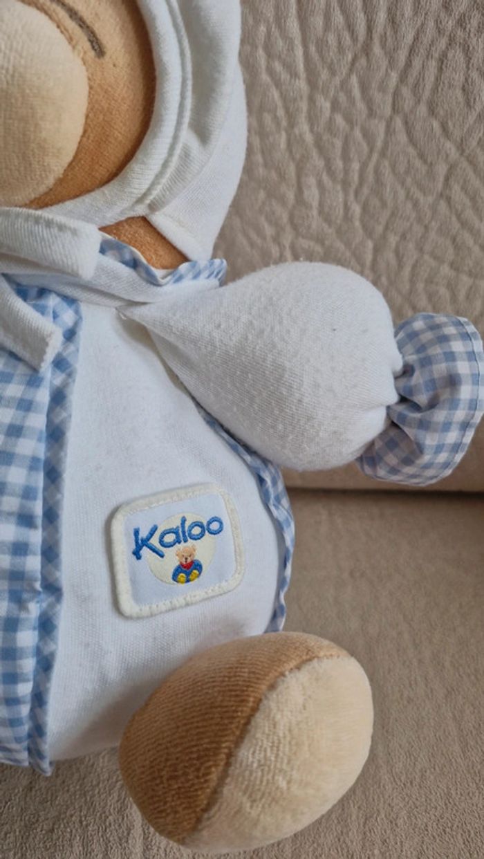 Ourson boule kaloo blanc et bleu carreaux vichy - photo numéro 2