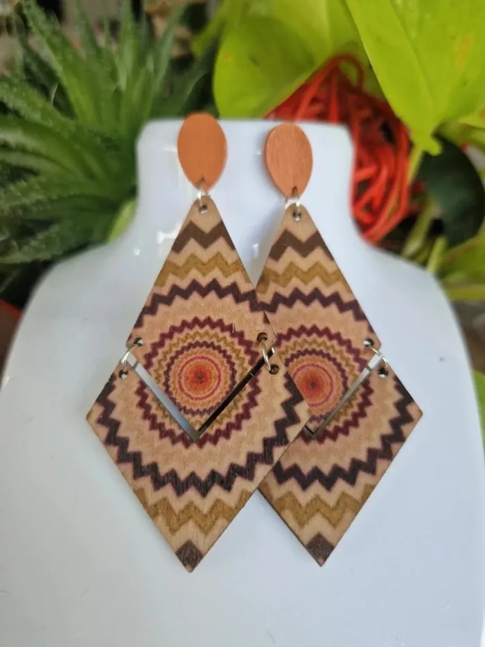Boucles d'oreilles fantaisies losange en bois