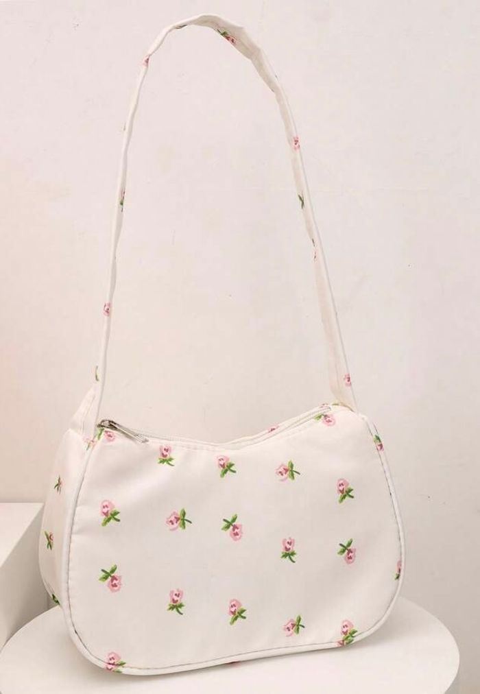 Sac à main blanc avec motif fleur rose 🌷