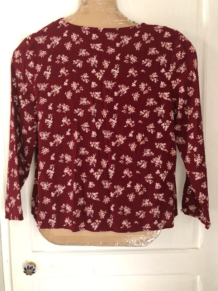 AN102- Blouse bordeaux fleurie/dentelle T 44 - photo numéro 2