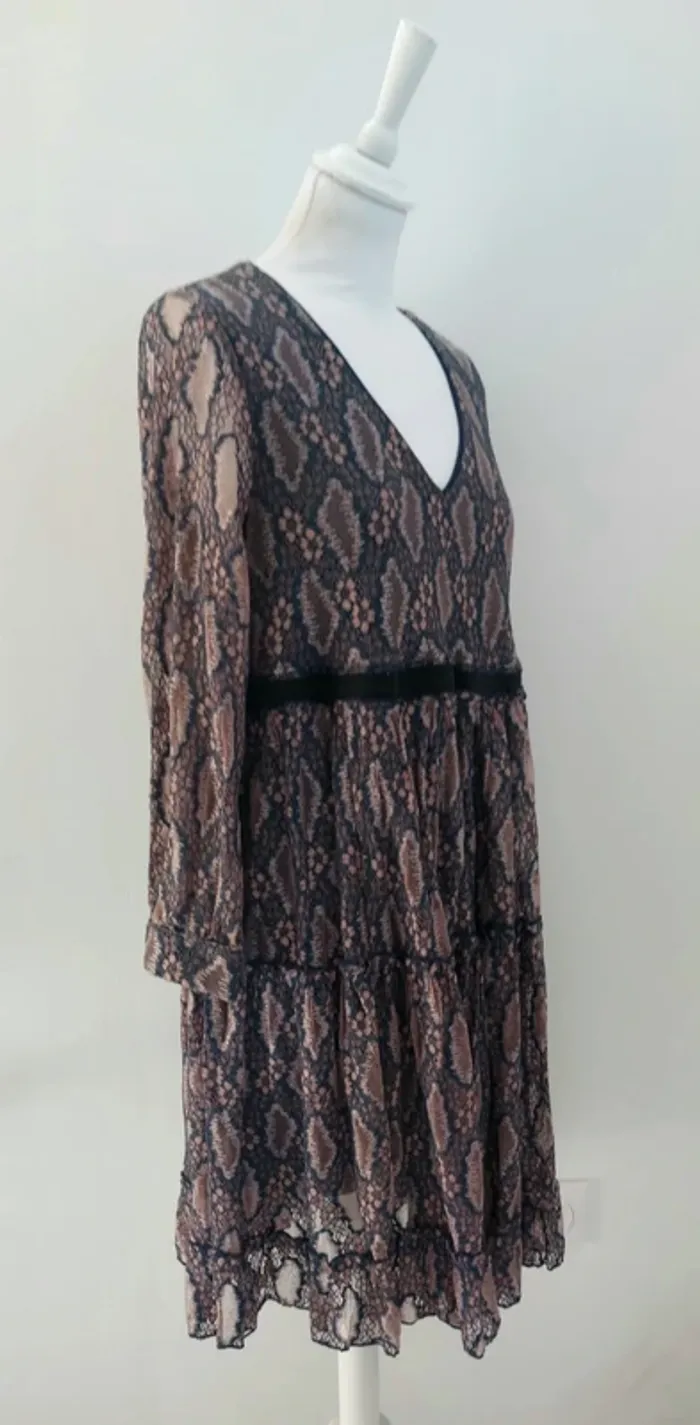 Robe mi-longue décolleté en v manches longues automne-hiver Choklate Paris M - photo numéro 2