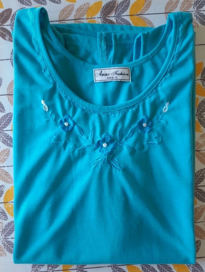 Tee-shirt Anne Fashion turquoise Taille L - photo numéro 5