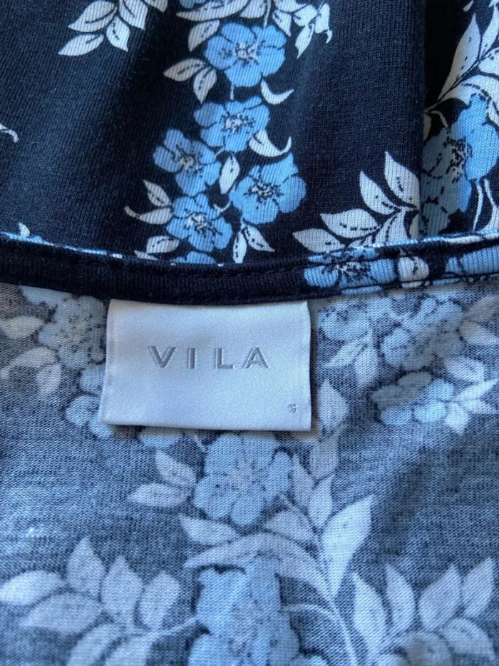 Robe manches longues style bouffantes à fleurs bleues Vila Taille S - photo numéro 3