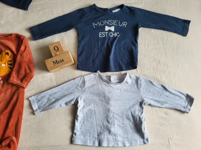 Lot de 2 t-shirts manches longues bébé garçon rentrée Septembre automne hiver