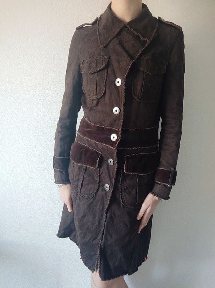 Long manteau marron y2k vintage officier/ EDC by Esprit - 38/M à 40/L