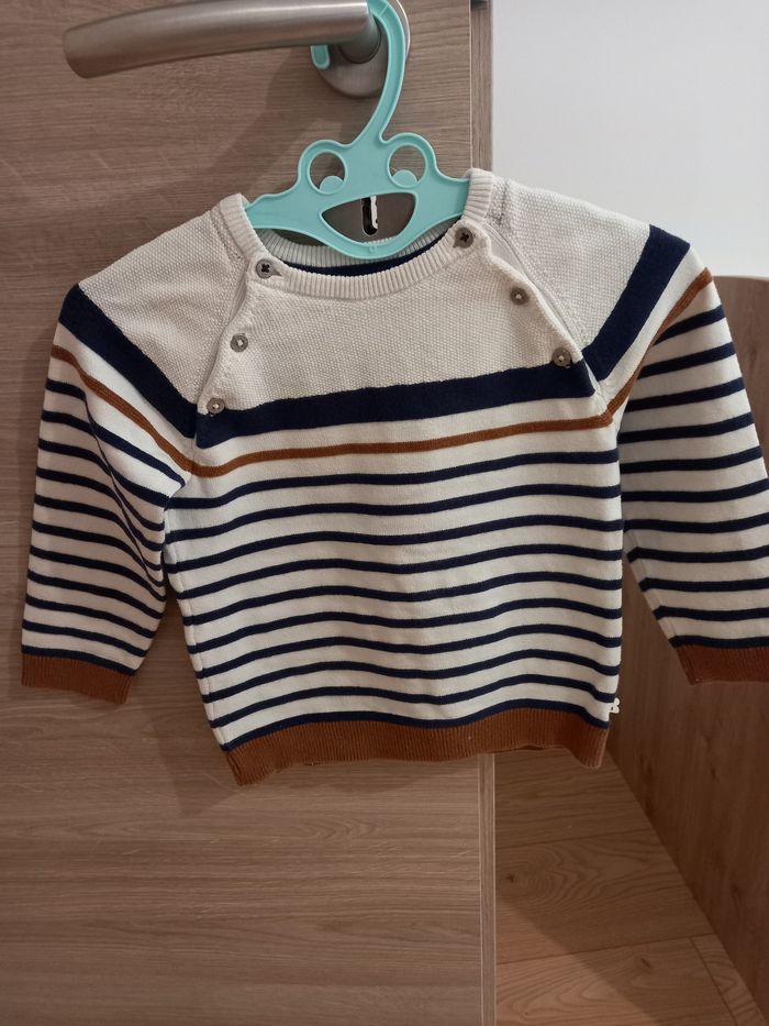 Joli petit pull garçon blanc et rayé 23 mois okaidi - photo numéro 2