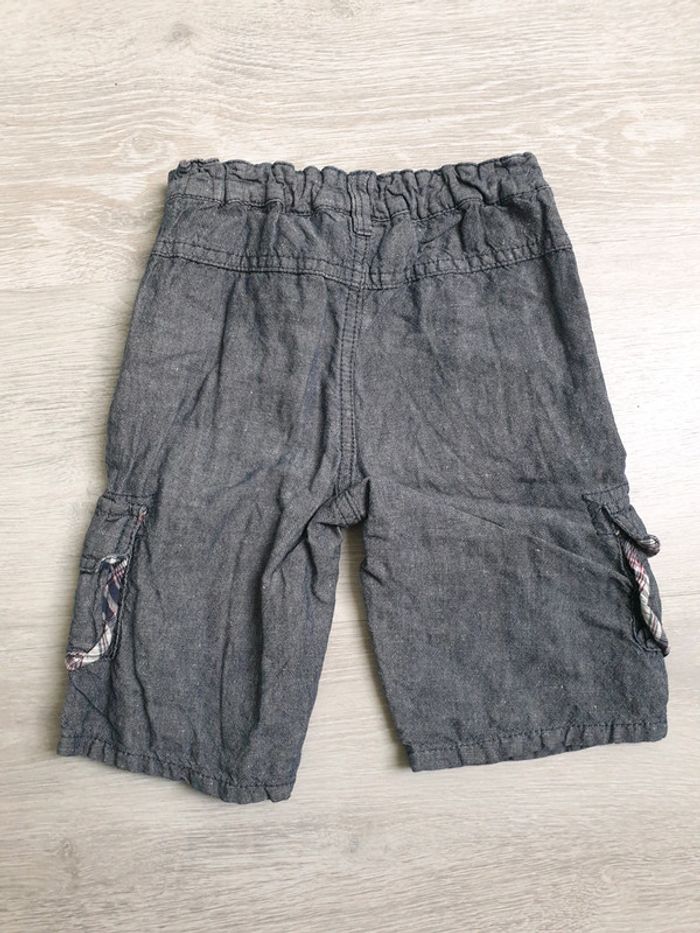 Short Sergent Major bleu chiné lin et coton 24 mois - photo numéro 3