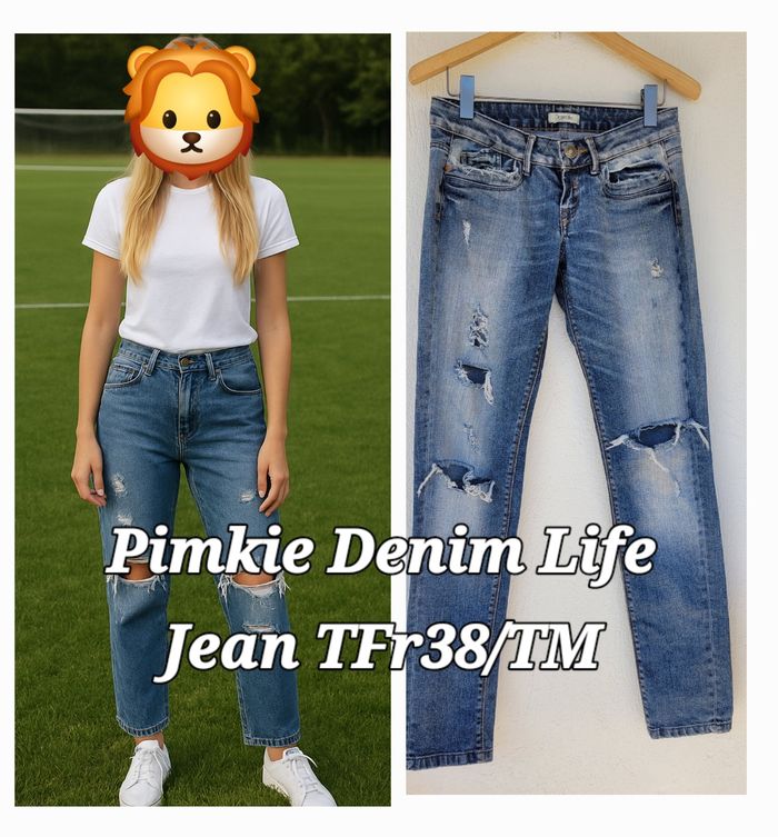 Pimkie Denim Life Jean TFr38 - Coupe Droite&Mid Rise - Style destroyed -Bleu used TBE