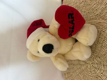 Nici - Peluche - Ours polaire avec bonnet de Père Noël, cœurs et poche ventrale portant l'inscriptio