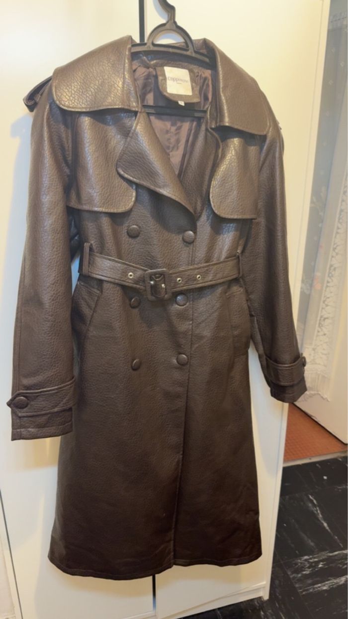 Manteau long en cuir marron - photo numéro 2