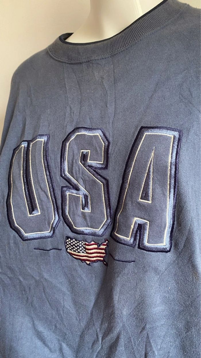 Pull oversize universitaire bleu USA vintage taille L - photo numéro 2