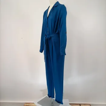 Combinaison bleu boutonnée Comptoir des cotonniers Col chemise combinaison été pantalon fluide A189