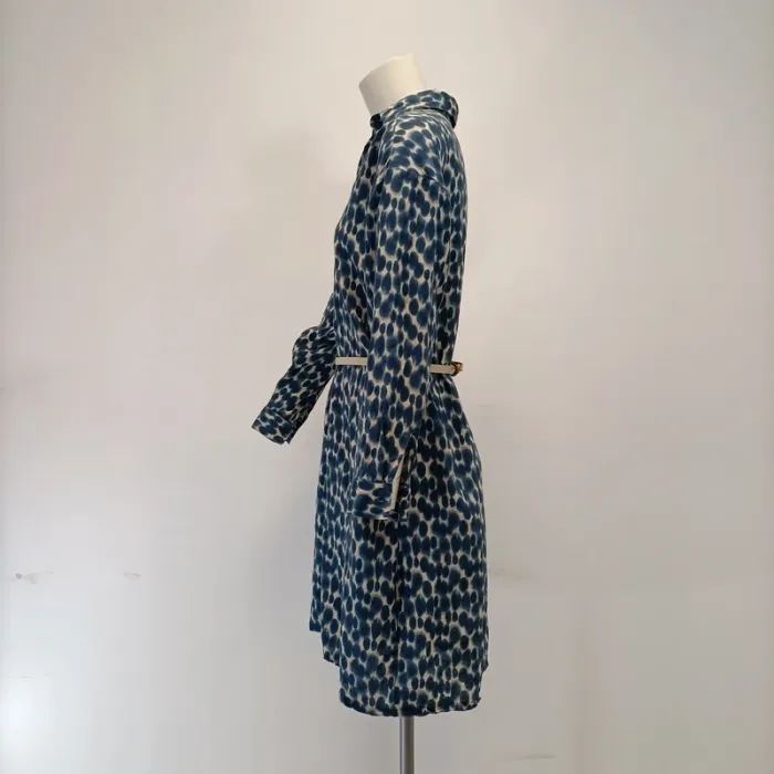 Robe Tie and Dy - S tex - bleu et blanche - robe boutonnée chemise - ceintrée à la taille A291 - photo numéro 3