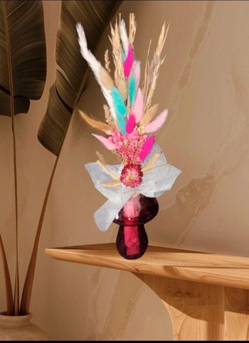 Bouquet fleur séchées avec vase en verre 