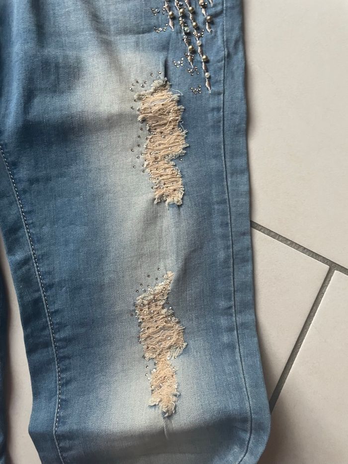 Jeans vintage perle brodé paranoia - photo numéro 3