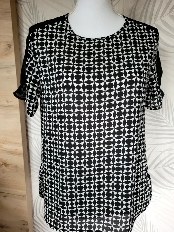 Top femme blouse, taille 38 noir et blanc à motif - photo numéro 4