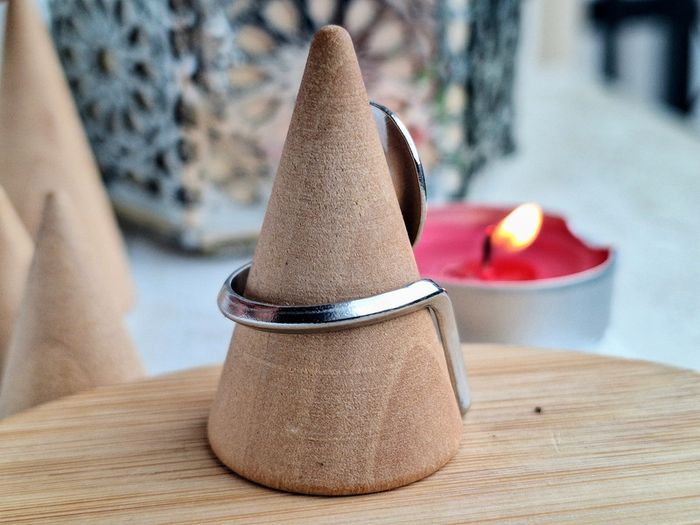 Bague Ouverte Argentée en acier inoxydable, Motif moderne Bague design ouvert Ajustable - photo numéro 3