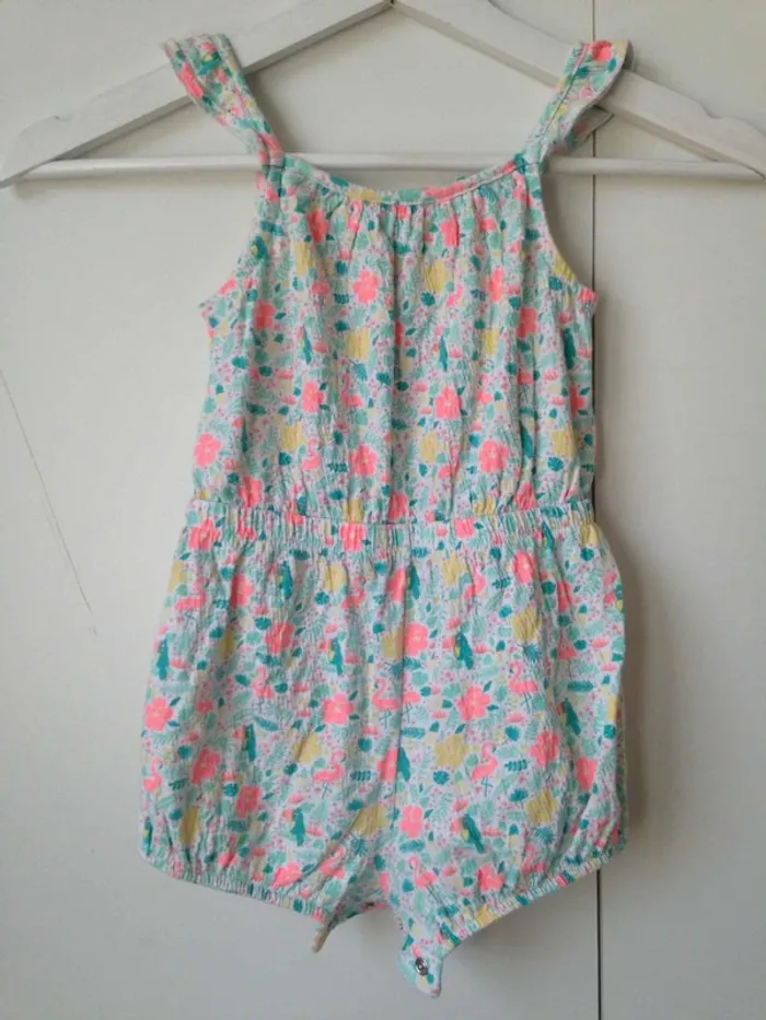 Combi-short col rond sans manches fleuries 24mois 86cm - photo numéro 2
