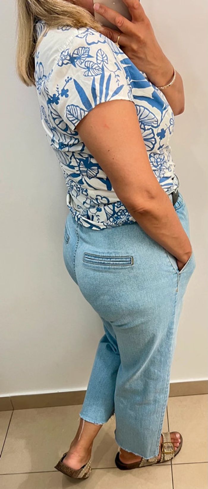 💙Chemise manches courtes, imprimé floral bleu style Hawaï Taille S - photo numéro 5