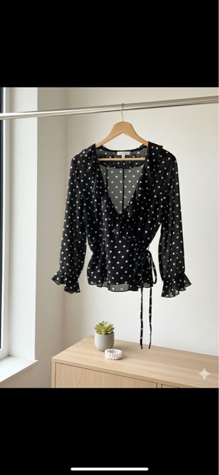 Chemisier Cache-Cœur à Pois Noir & Blanc – Volants – T. 38