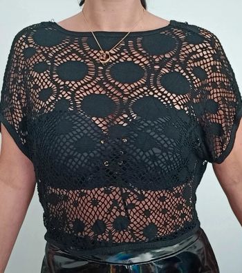 Top loose crochet noir ajouré sexy taille unique