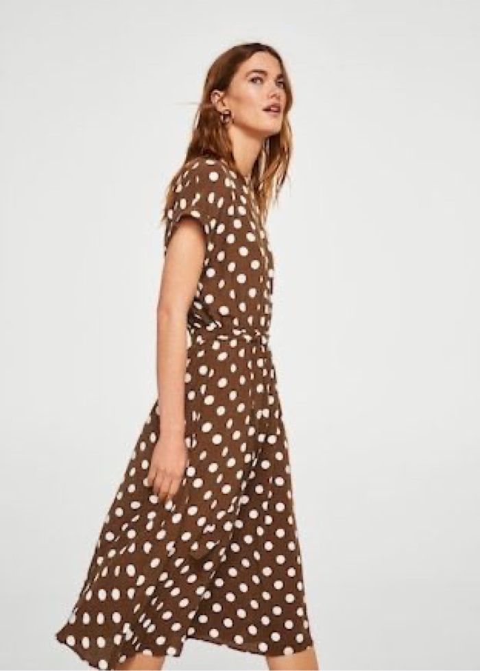 Robe mi longue à pois marron