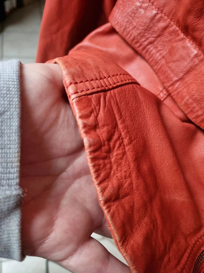 Veste en cuir couleur orange rouille - photo numéro 5