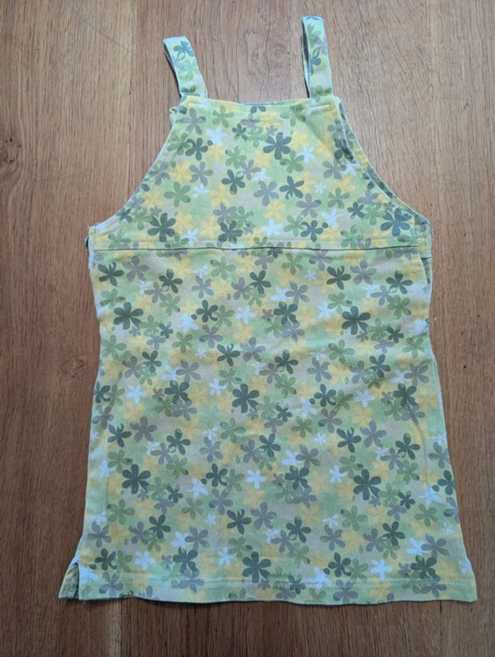 Robe jean à bretelles imprimé fleurs jaune et verte - photo numéro 4
