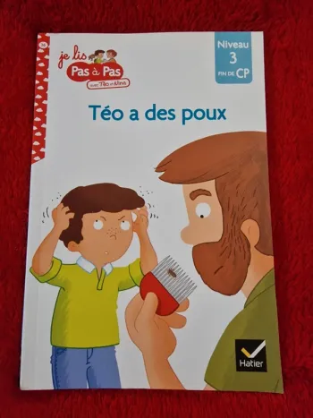 Livre je lis pas à pas avec teo et Nina, teo a des poux