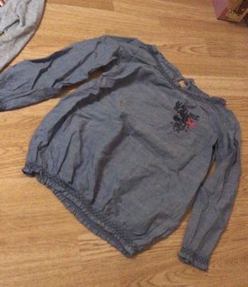 Chemisier long tissu léger bleu jeans finition aux manches