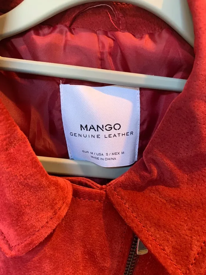 Veste en cuir véritable rouge Mango taille M - photo numéro 3