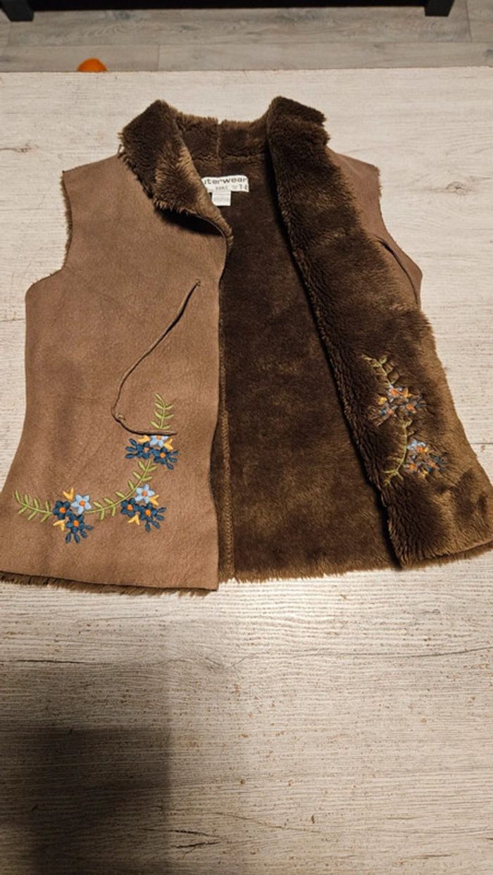 Gilet sans manche brun en peau, doublé, Zara Girls, taille 7/8 ans, nickel - photo numéro 6