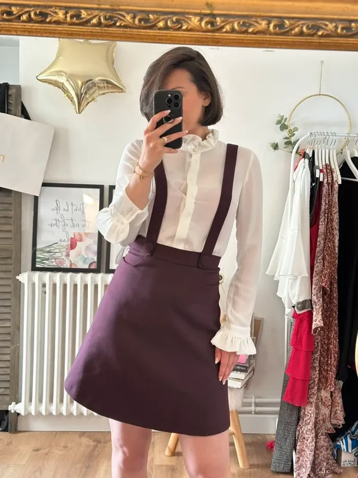 Mini jupe salopette Claudie Pierlot violette taille 36 - photo numéro 2
