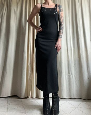 Robe longue fendue dos nu strass vintage Coquette Goth 90s - Taille S
