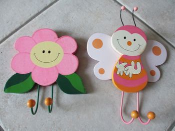 Lot de 2 petites patères pour chambre enfant (fleur et abeille)