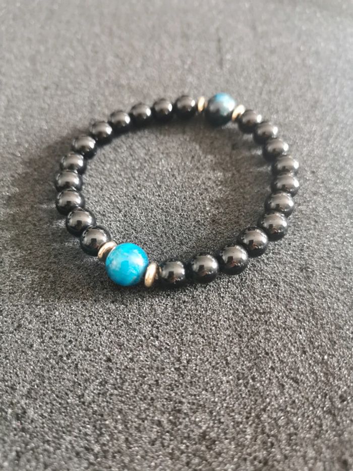 Bracelet tendance pierre 8mm noire et bleu - photo numéro 2