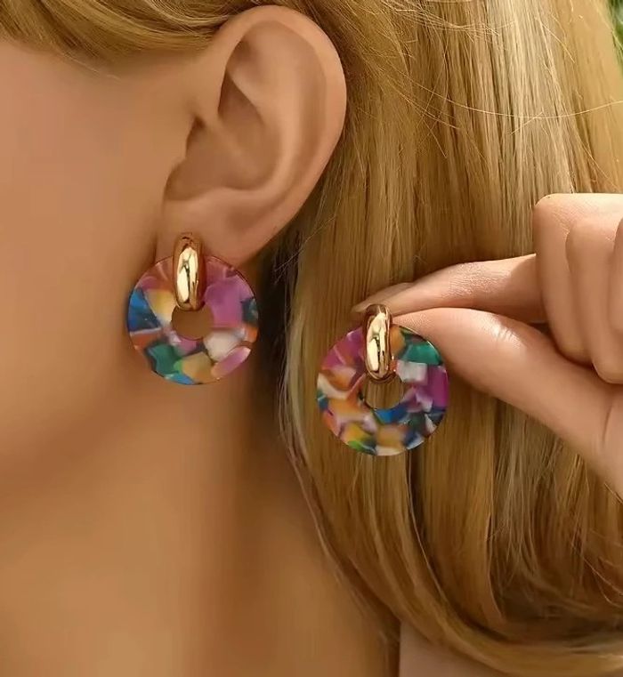 🌈 Boucles d’oreilles multicolores rondes – Neuf - photo numéro 2