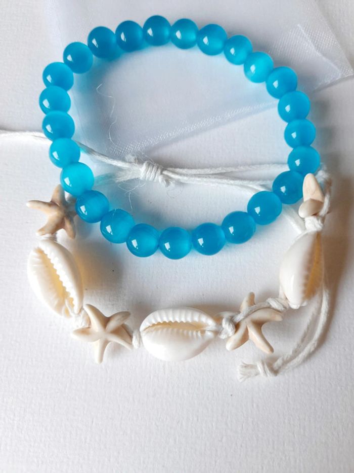 Duo bracelet verre et coquillages - photo numéro 2