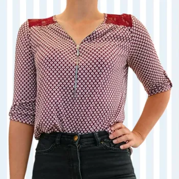 Jolie blouse manches 3/4 avec empiècement dentelle dans le dos et épaules cache cache taille M.