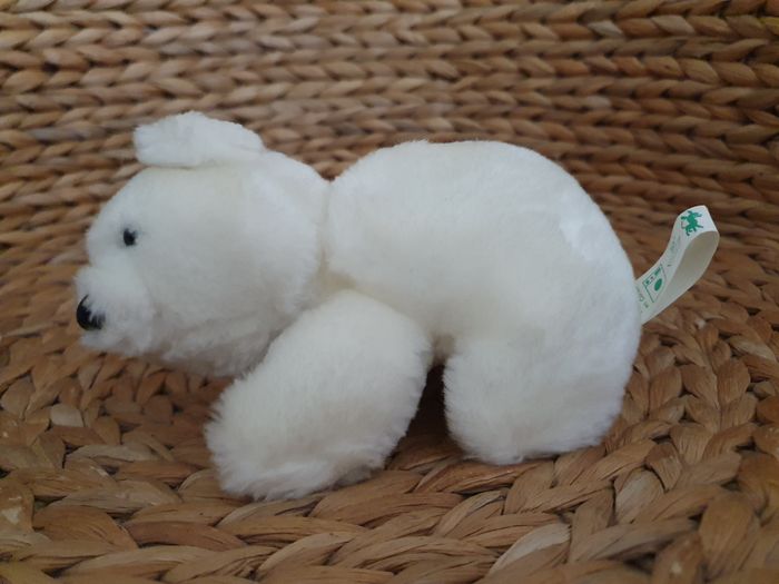 Rare Peluche ours blanc Hauteur 10 cm avec sa boite métal Vert Baudet - photo numéro 8