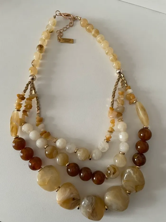Collier Weekend MaxMara en pierres naturelles tons miel et crème - photo numéro 8
