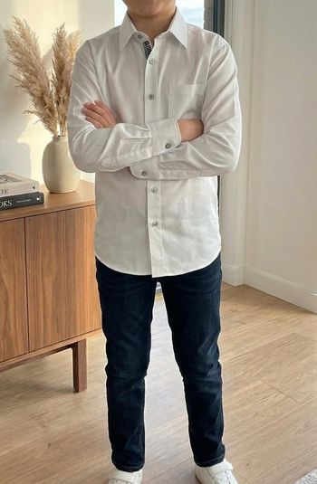 Chemise blanche GLOBOL jeune homme, fermeture boutons, poche – Taille 34/35