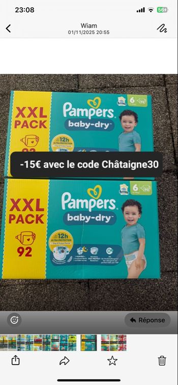 2 carton de couches Pampers taille 6