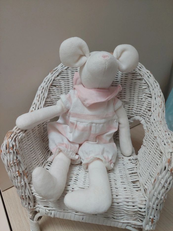 Tco - peluche doudou souris blanche et rose