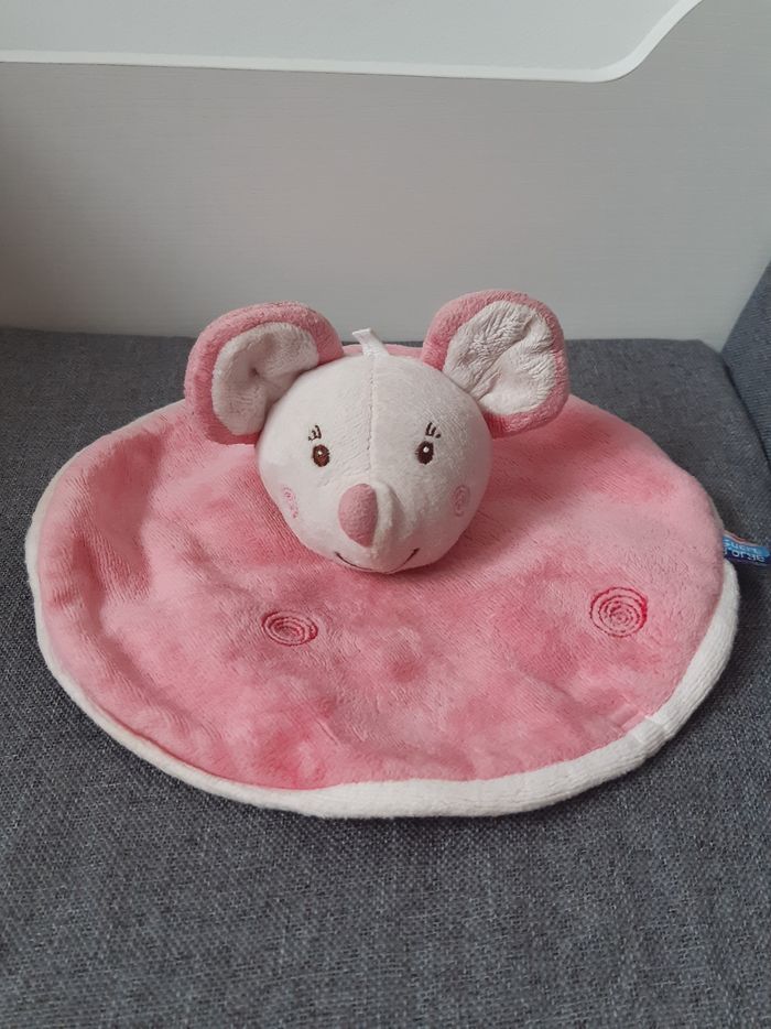 Doudou plat sucre d'orge rose avec une souris - photo numéro 4