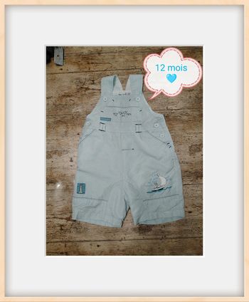 Jolie salopette short en toile garçon été 12 mois